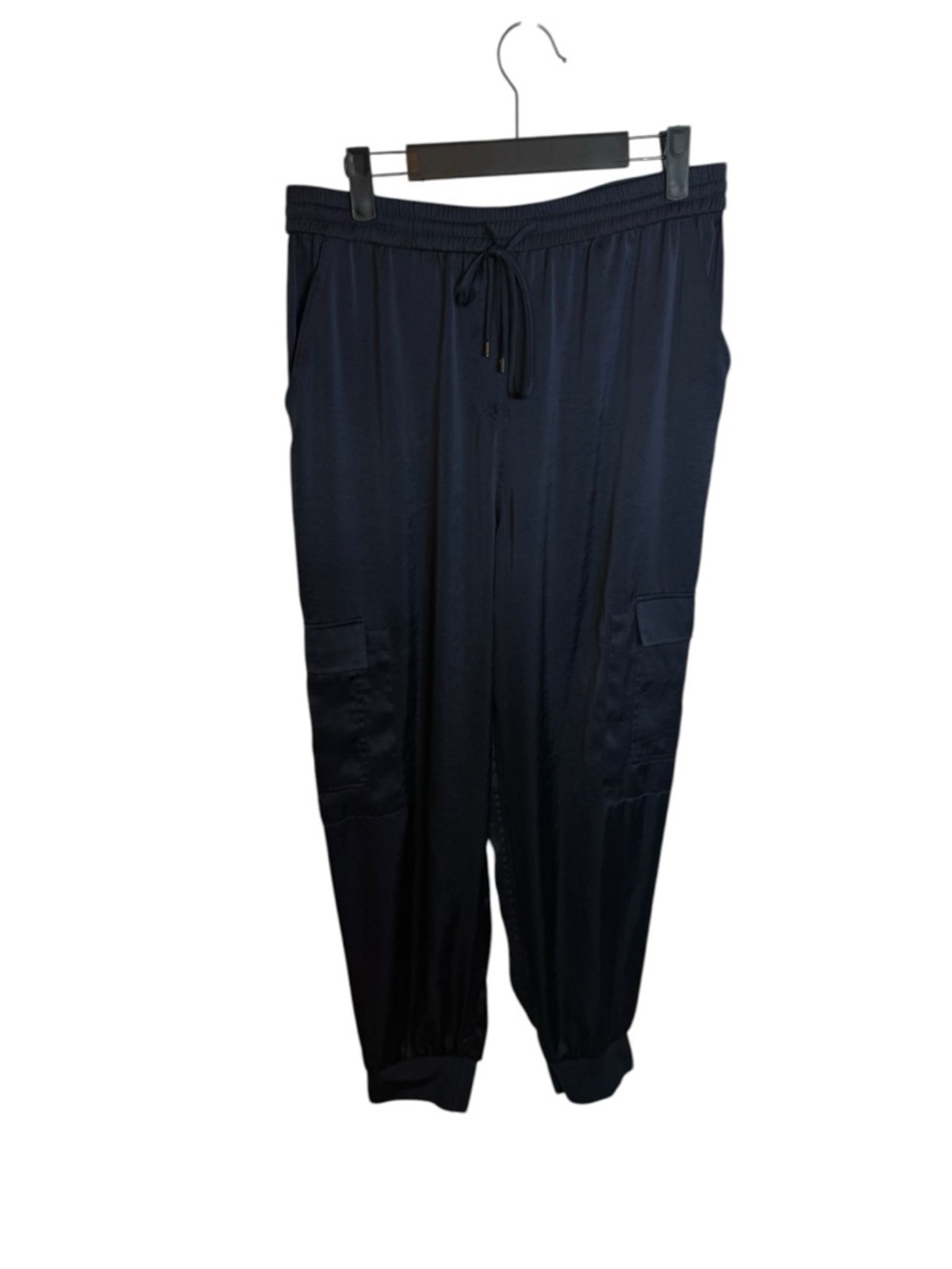 Tahari Navy Blue Satin Cargo Jogger Pants